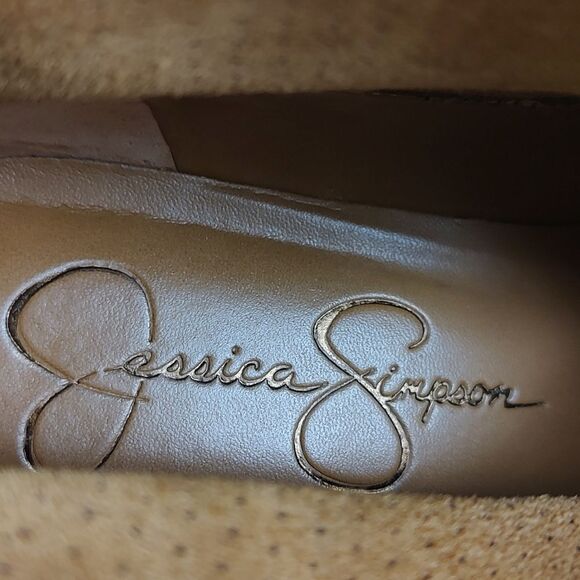 Jessica Simpson Dacia Tan Suede Leather Ankle Boots Perforated Upper Size 7.5 - Picture 5 of 9